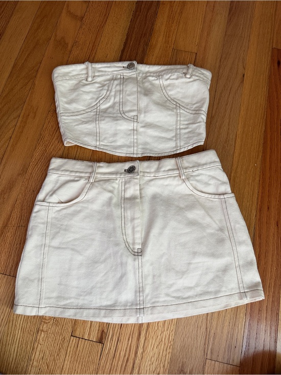 Peppermayo Dresses & Skirts - Peppermayo Off-White Denim Bandeau Top & Mini Skirt Matching Set US 2 AU 6